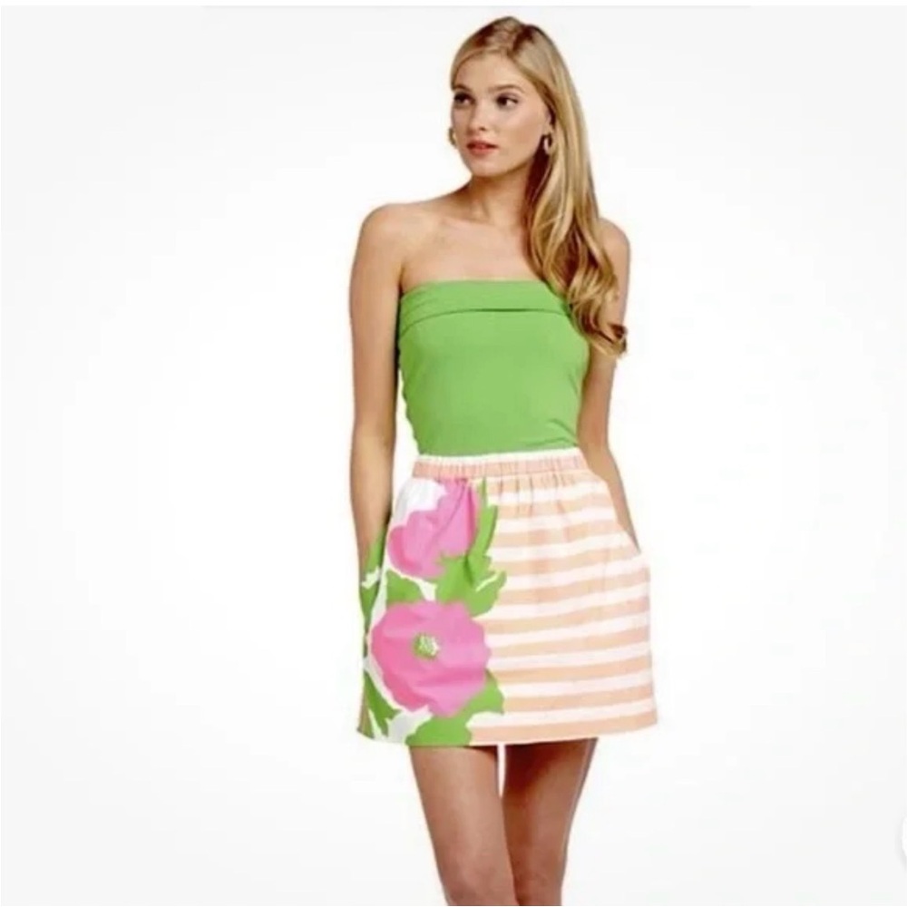 Lilly Pulitzer Fleur Neon Sunrise Orange Wild Flowers Strapless Dress